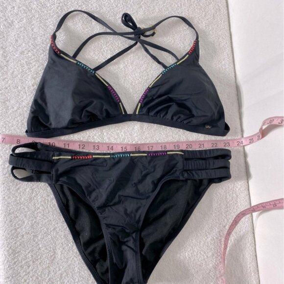 5/$25 La Vie Wn Rose Stylish Black Bikini Set W Scrunch Bottom XL - Picture 4 of 15